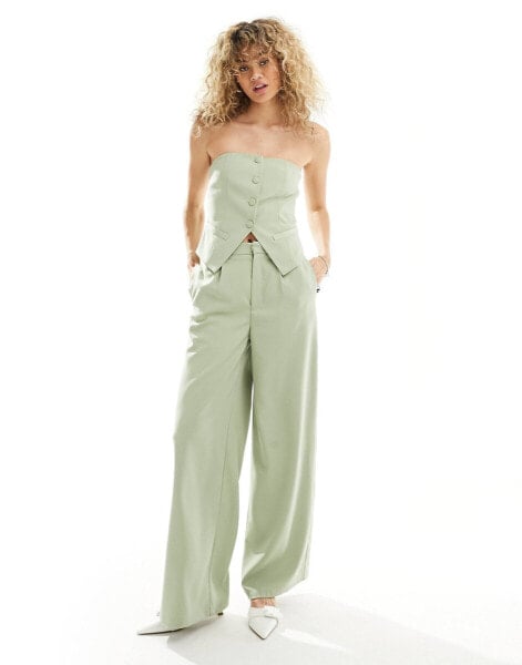 Extro & Vert wide leg tailored trouser in sage co-ord