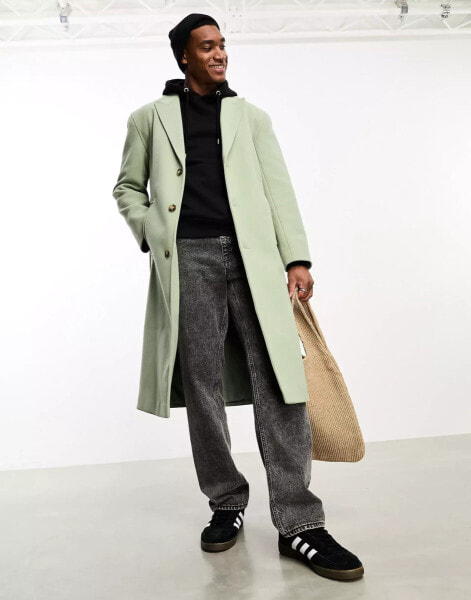 ASOS DESIGN relaxed wool look overcoat in sage green