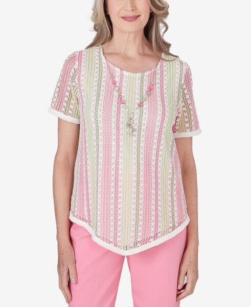 Women's Miami Beach Vertical Striped Top with Necklace