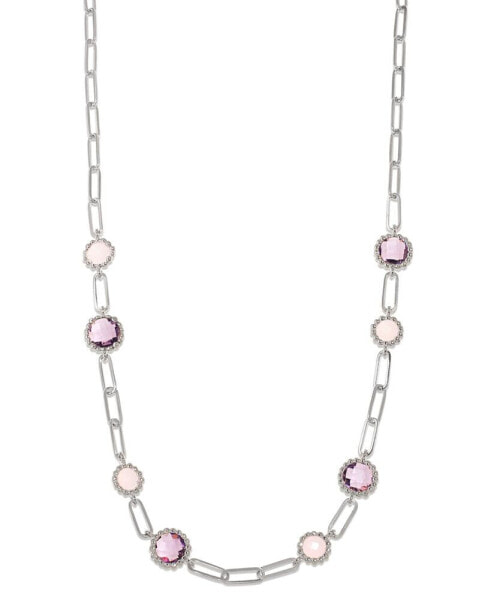 Amethyst (6 ct. t.w.) & Rose Quartz (3 ct. t.w.) Paperclip Link Collar Necklace, 18" + 2" extender