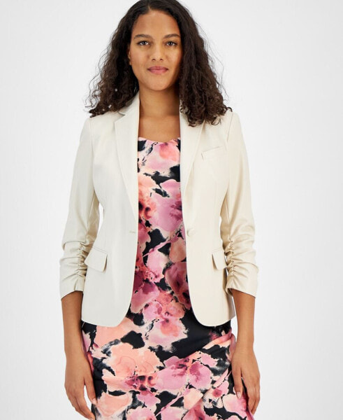 Women's 3/4-Sleeve One-Button Faux-Leather Blazer, Created for Macy's