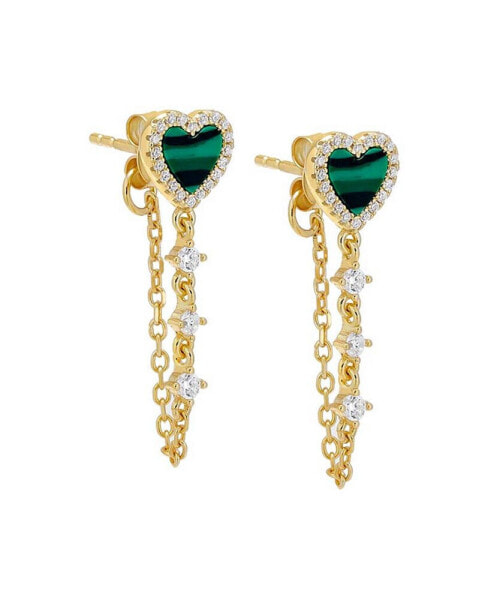 14k Gold-Plated Sterling Silver Pavé & Mother-of-Pearl Heart Front-to-Back Earrings