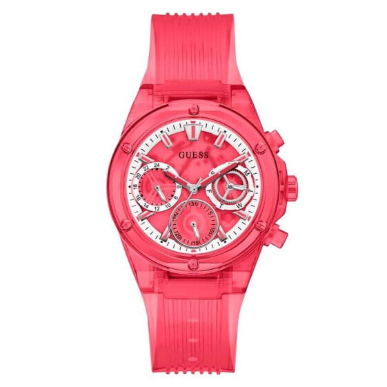 GUESS Ladies Sport Clear Multifunction 39mm Watch – Transparent Dial Rose G...