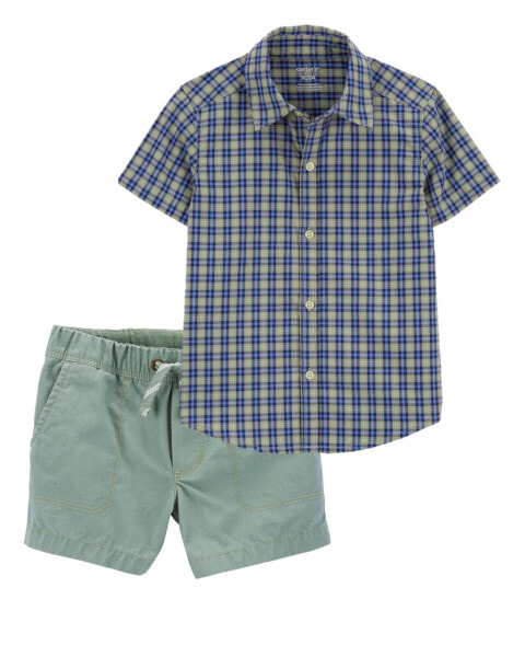 Toddler 2-Piece Button-Down Shirt & Pull-On Shorts Set 4T