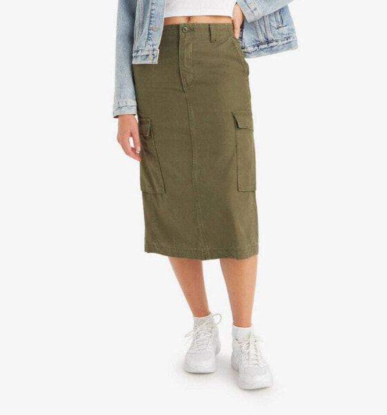 Levi's Premium Women's Olive Green Cargo Midi Skirt Size 27 NEW #A75390003