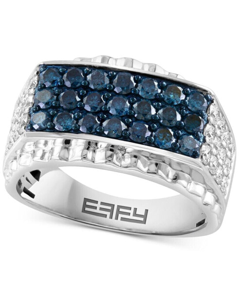 EFFY® Men's Black Diamond (1-1/4 ct. t.w.) & White Diamond (3/4 ct. t.w.) Cluster Ring in 10k White Gold (Also in Blue Diamond)