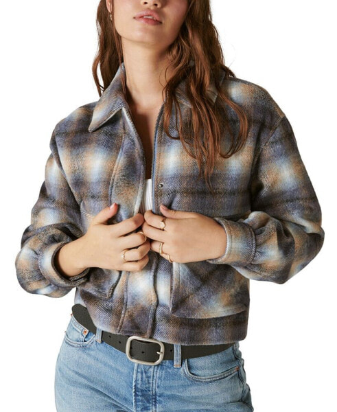 Women's Cropped Plaid Shirt Jacket