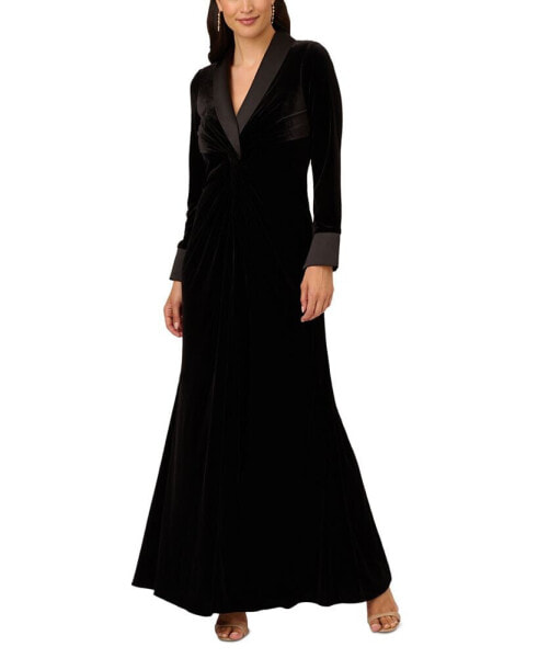 Women's Velvet Twist-Front Tuxedo Gown