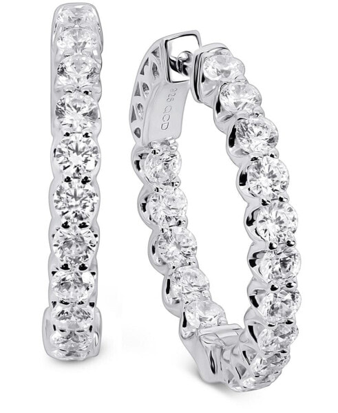 Cubic Zirconia Small In & Out Hoop Earrings in Sterling Silver or 18k Gold Plated Sterling Silver