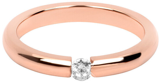 Thin pink gold-plated steel ring with crystal