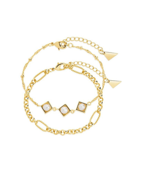 Gold-Tone or Silver-Tone Reine Bracelet Set With Freshwater Pearls