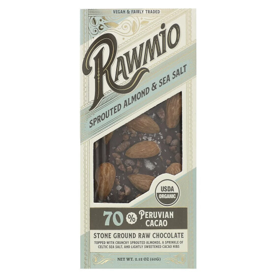 Rawmio, Каменный молотый необработанный шоколад, пророщенный миндаль и морская соль, 60 г (2,12 унции)