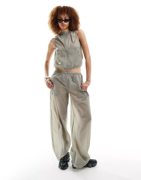 Weekday Coraline co-ord wide leg nylon joggers in grey