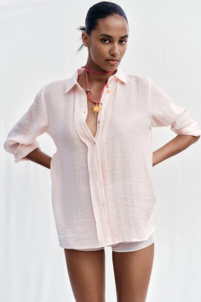 Creased-effect fabric oversize shirt