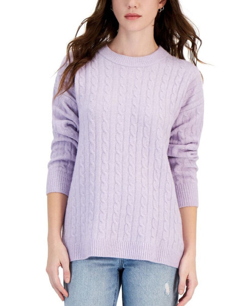 Juniors' Cable-Knit Crewneck Tunic Sweater