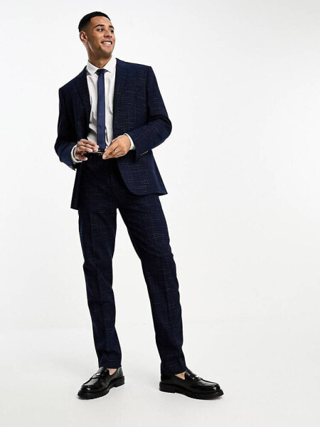 ASOS DESIGN slim suit trousers in crosshatch in navy