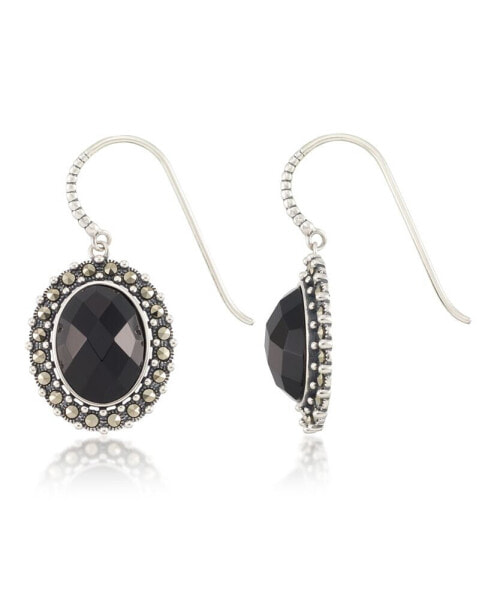 Серьги Macy's Marcasite and Faceted Onyx Oval Wire