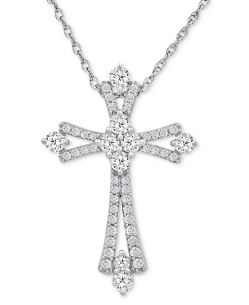Diamond Cross 16" Pendant Necklace (1 ct. t.w.) in 10k White Gold