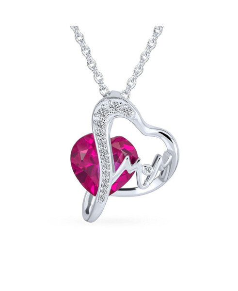 Bling Jewelry romantic Modern Pave Accent Double Infinity Heart Ruby Red Pink Faceted Crystal Mom Word Heart Necklace Pendant For Women Teens .925 Sterling Silver 16,18 Inches Chain