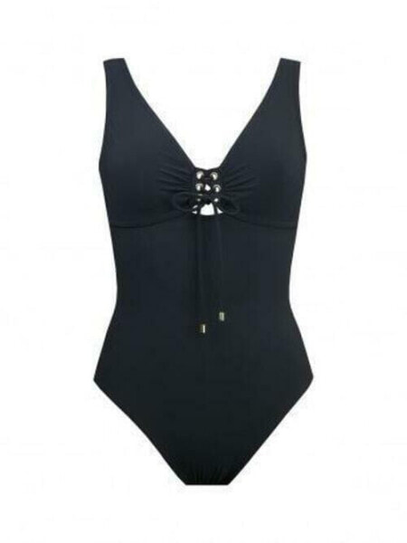Karla Colletto 279898 Women's Swimwear, one piece Lace up v-neck, Black, 6