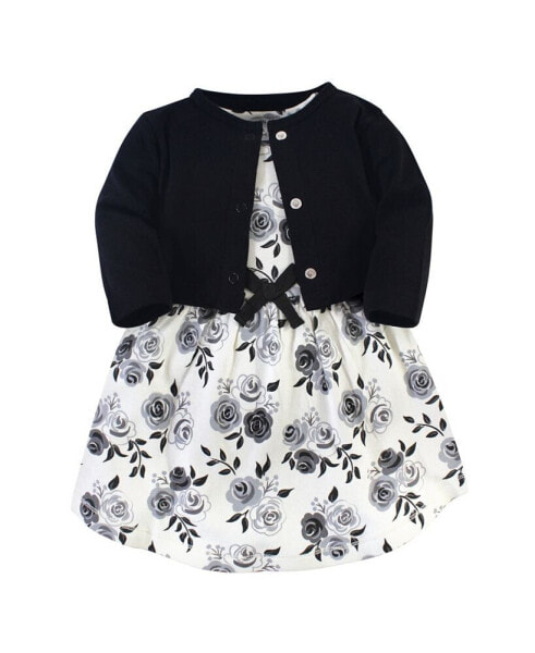 Baby Girls Baby Organic Cotton Dress and Cardigan 2pc Set, Black Floral