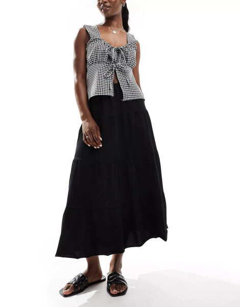 Stradivarius STR boho midi skirt in black