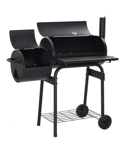 Heavy-Duty Charcoal Grill Offset Smoker in Black