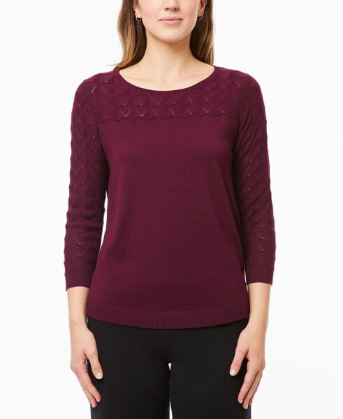 Women's Wave-Knit Scoop Neck 3/4-Sleeve Sweater