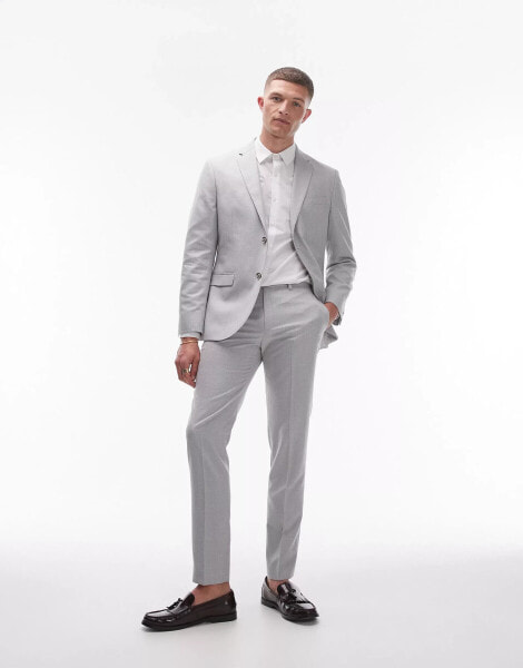 Topman slim linen blend suit trouser in grey