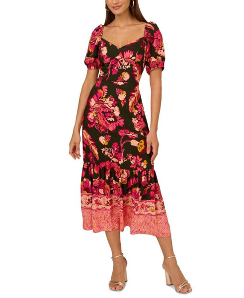 Women's Floral-Print Puffed-Sleeve Dress