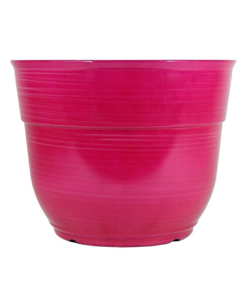 Glazed Brushed Happy Large Plastic Planter Bright Pink 15 Inch