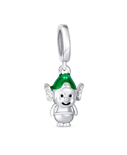 Xmas Santa Helper Fun Holiday Christmas Cartoon Dangling Enamel Green Elf Charm Bead Women For Sterling Silver For European Bracelet