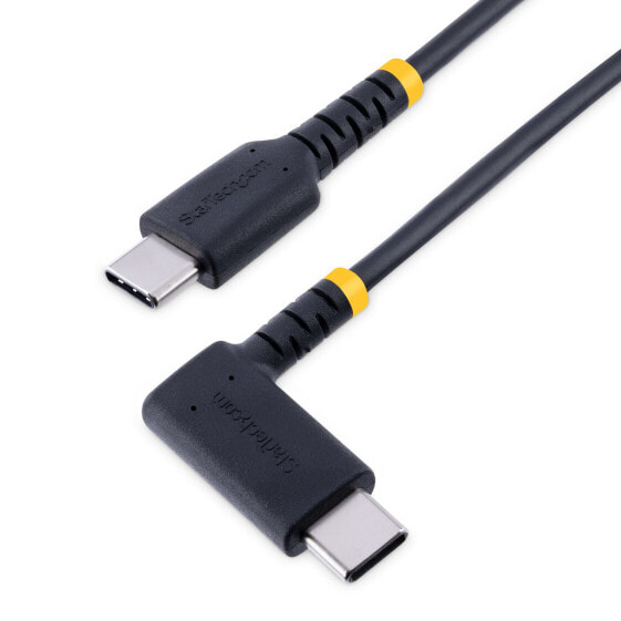 StarTech.com 6in (15cm) USB C Charging Cable Right Angle - 60W PD 3A - Heavy Duty Fast Charge USB-C Cable - Black USB 2.0 Type-C - Rugged Aramid Fiber - Short USB Charging Cord - 0.15 m - USB C - USB C - USB 2.0 - 480 Mbit/s - Black