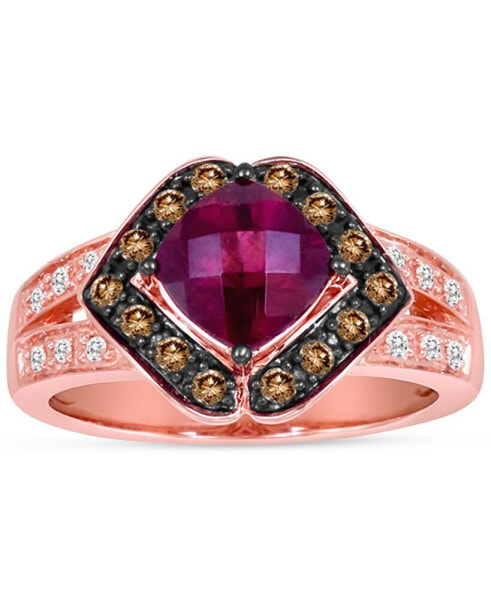 Raspberry Rhodolite (1-7/8 ct. t.w.) & Diamond (1/3 ct. t.w.) Halo Ring in 14k Rose Gold