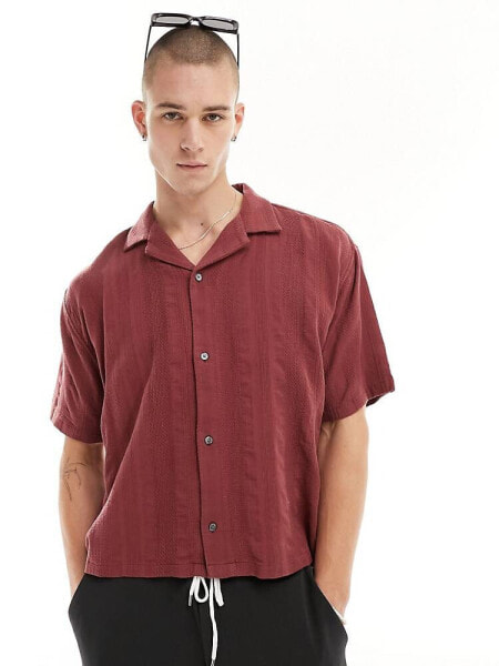 Abercrombie & Fitch cropped short sleeve shirt relaxed fit in burgundy