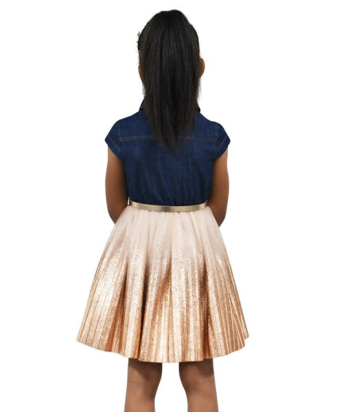 Toddler & Little Girls Cap Sleeve Denim Metallic Skirt Dress