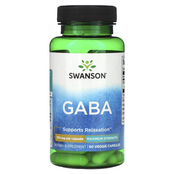 Аминокислоты Swanson GABA, Максимальная Мощность, 750 мг, 60 Таблеток