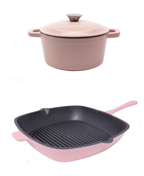 Neo Cast Iron 3 Quart Covered Dutch Oven and 11" Grill Pan, Set of 2