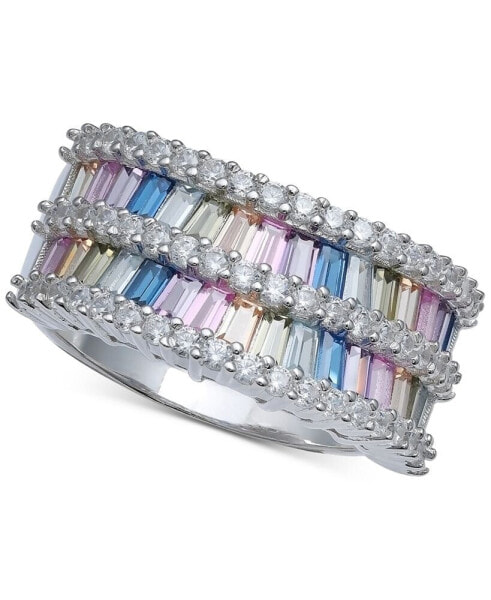 Cubic Zirconia Baguette Two Row Wavy Statement Ring in Sterling Silver (Also Available in Blue and Multi)