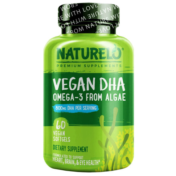 Пробиотики веганские Naturelo Omega-3 DHA из водорослей, 800 мг, 60 веганских мягких капсул (400 мг на капсулу)