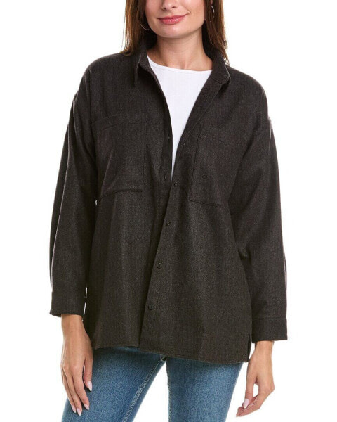 Eileen Fisher Petite Soft Flannel Classic Collar Wool Shirt Women's