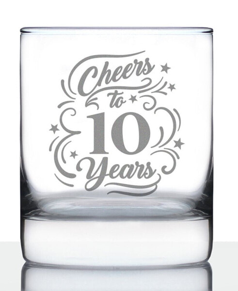 Cheers to 10 Years 10th Anniversary Gifts Whiskey Rocks Glass, 10 oz