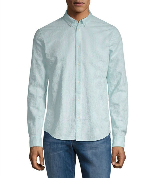 Scotch & Soda 153415 Men's Striped Regular-Fit Button-Down Shirt Aqua Sz. XL