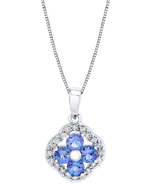 Tanzanite (1 ct. t.w.) & Diamond (1/5 ct. t.w.) Flower Halo 18" Pendant Necklace in 14k White Gold