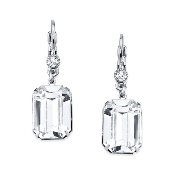 Silver-Tone Genuine Crystal Square Drop Earrings