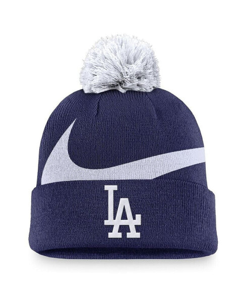 Men's Royal Los Angeles Dodgers Swoosh Peak Cuffed Knit Hat with Pom