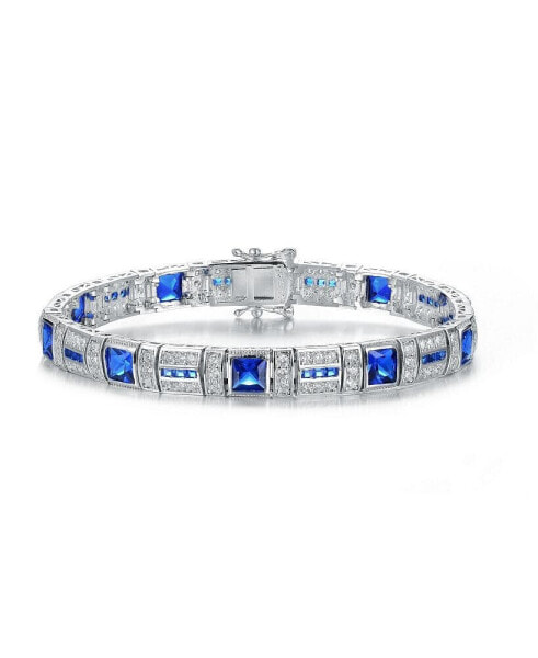 Rhodium Plated Emerald Cubic Zirconia Tennis Bracelet