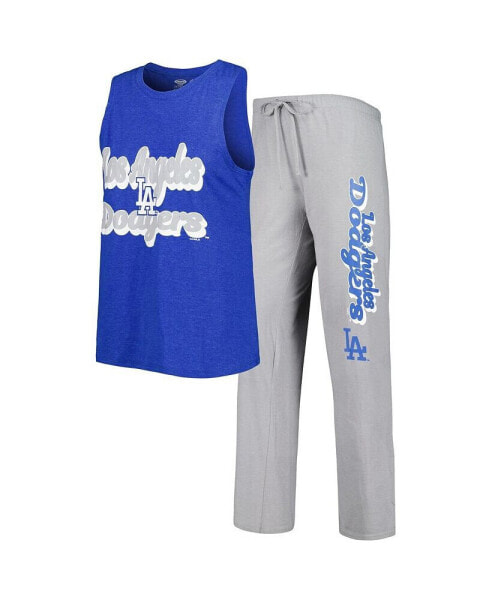 Women's Gray and Royal Los Angeles Dodgers Wordmark Meter Muscle Tank Top and Pants Sleep Set