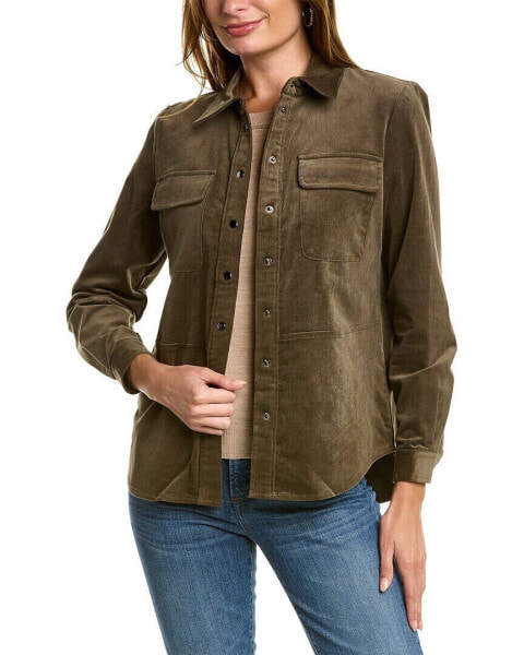 Jones New York Corduroy Snap Front Utility Shirt Women's Green Xs