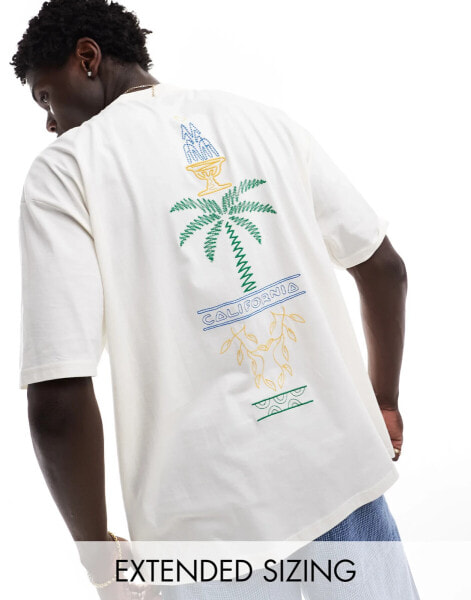 ASOS DESIGN oversized t-shirt in off white with abstract California back print